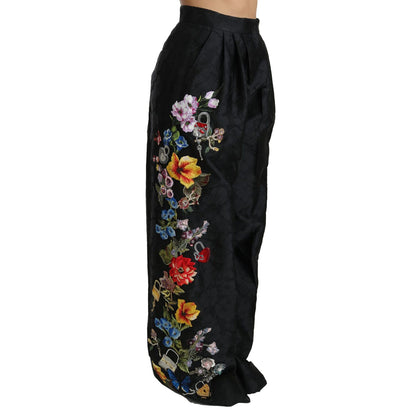 Dolce & Gabbana Black Brocade Floral Sequined Beaded Pants