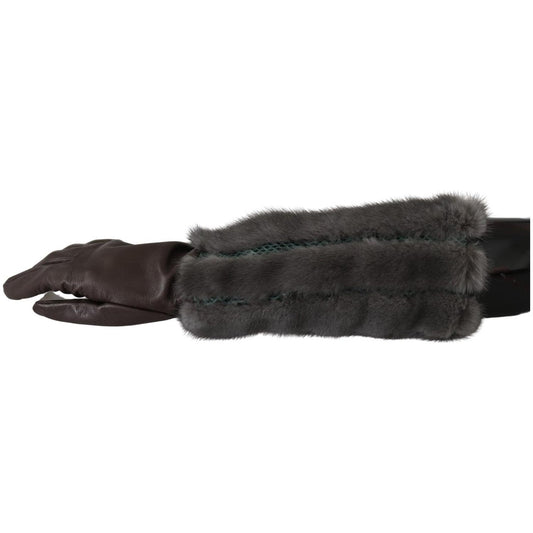 Dolce & Gabbana Elegant Mid-Arm Leather Gloves in Brown Dolce & Gabbana Dark Slate Gray