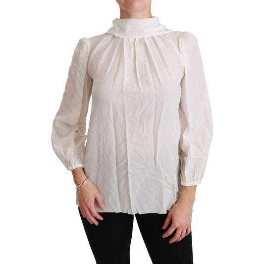 Dolce & Gabbana White Turtle Neck Blouse Shirt Silk Top