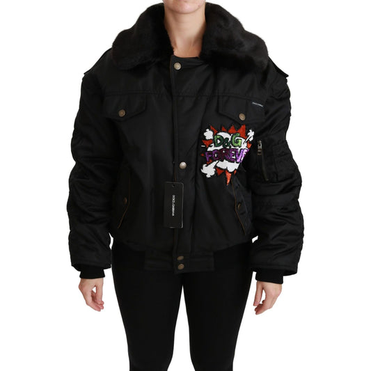 Dolce & Gabbana Elegant Black Bomber Jacket with Detachable Features Dolce & Gabbana Black
