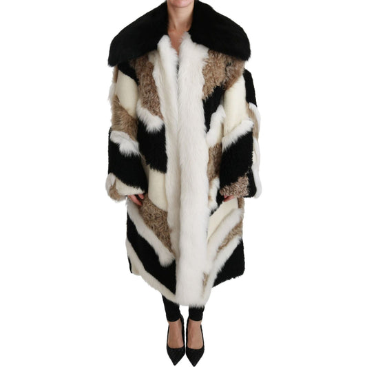 Dolce & Gabbana Elegant Multicolor Shearling Cape Coat Dolce & Gabbana Gray