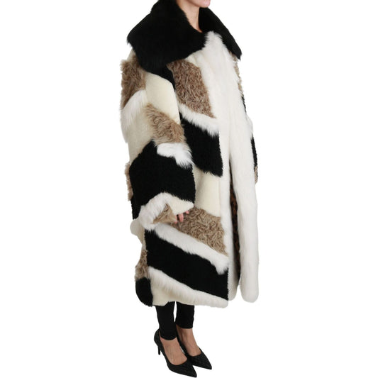 Dolce & Gabbana Elegant Multicolor Shearling Cape Coat Dolce & Gabbana Gray