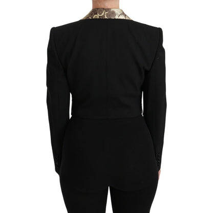 Dolce & Gabbana Black Jacquard Vest Blazer Coat Wool Jacket