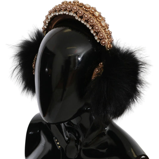 Dolce & Gabbana Gold Black Crystal Embellished Headphones Dolce & Gabbana Black
