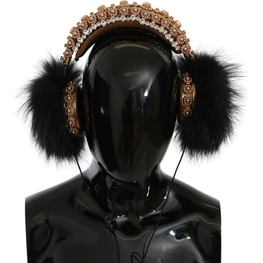 Dolce & Gabbana Gold Black Crystal Embellished Headphones Dolce & Gabbana Black