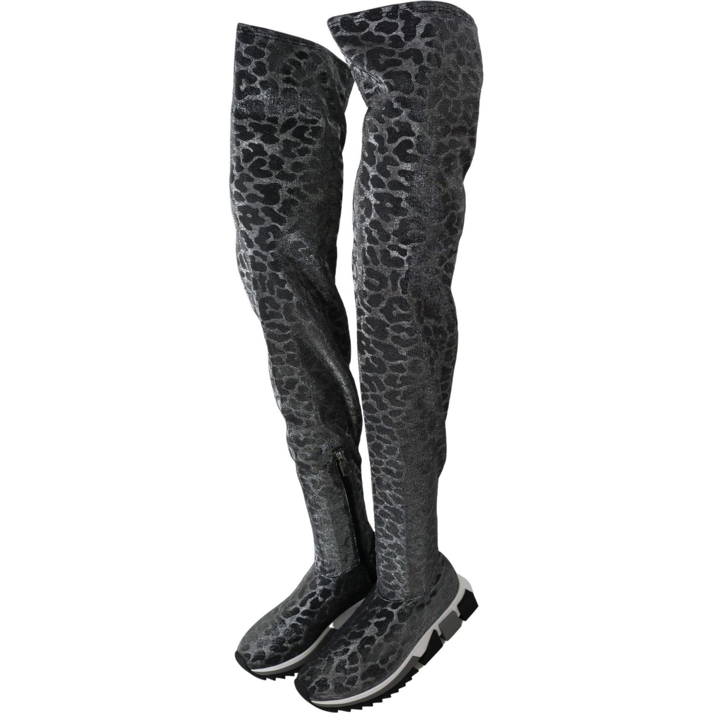 Dolce & Gabbana Gray Leopard High Top Sneakers Booties Shoes