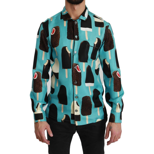 Dolce & Gabbana Exclusive Silk Blend Ice-Cream Print Shirt Dolce & Gabbana Dark Slate Gray