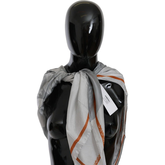 Costume National Gray Orange Silk Floral Foulard Wrap Scarf