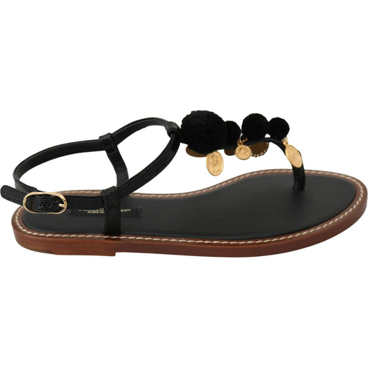 Dolce & Gabbana Pom Pom Flip Flop Ankle Strap Flats