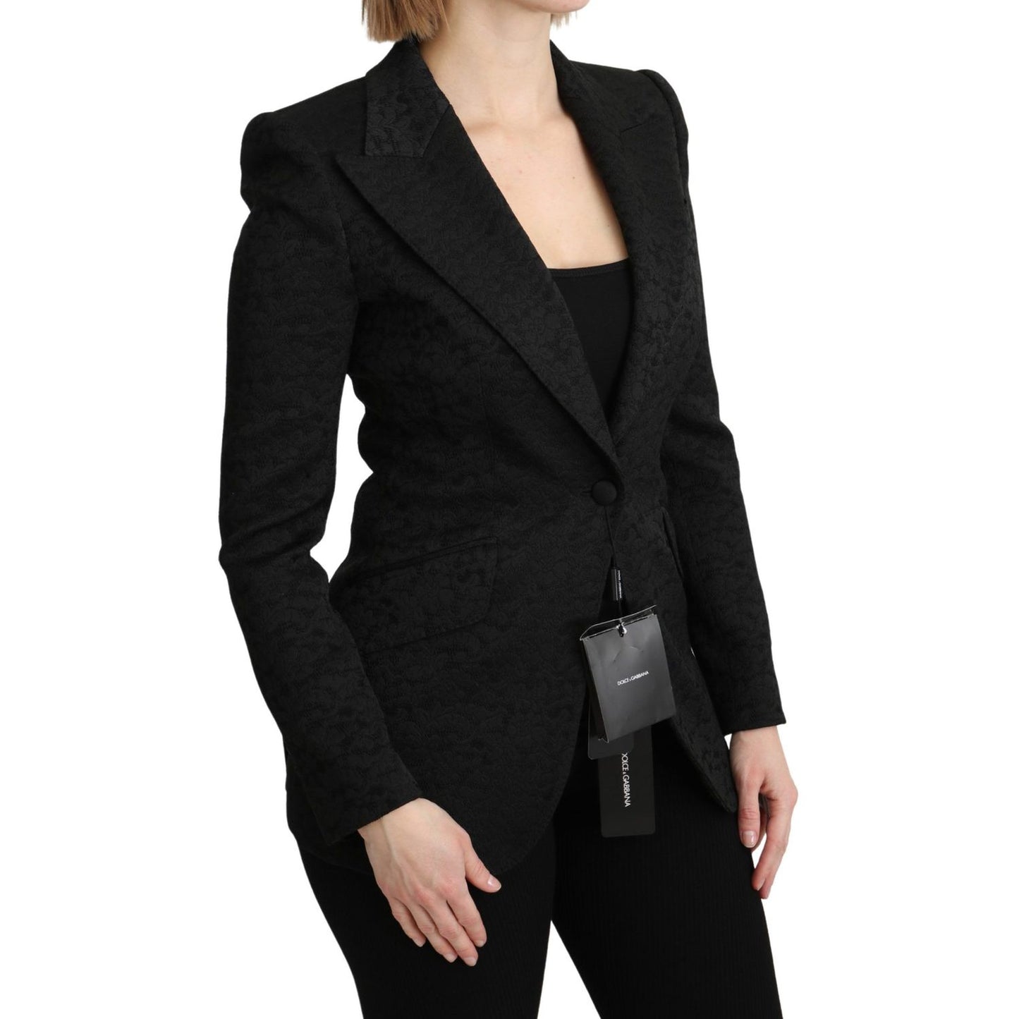Dolce & Gabbana Black Brocade Single Breasted Blazer Jacket