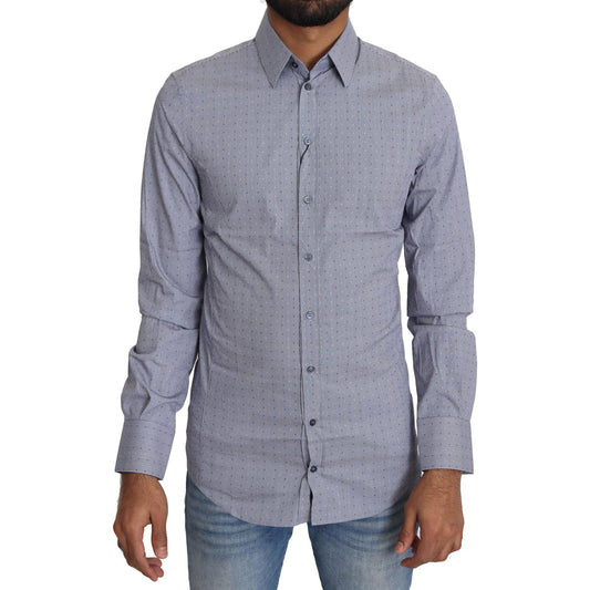 Dolce & Gabbana Sicilia Slim Fit Polka Dot Cotton Blend Shirt Dolce & Gabbana Light Slate Gray