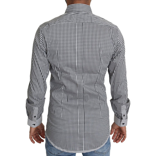 Dolce & Gabbana Elegant Black & White Checkered Gold Casual Shirt Dolce & Gabbana Dim Gray
