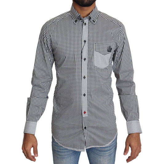 Dolce & Gabbana Elegant Black & White Checkered Gold Casual Shirt Dolce & Gabbana Dim Gray
