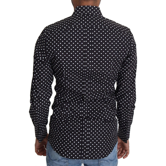 Dolce & Gabbana Elegant Polka Dot Men's Long Sleeve Shirt Dolce & Gabbana Black