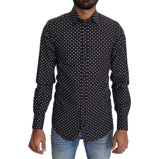 Dolce & Gabbana Elegant Polka Dot Men's Long Sleeve Shirt Dolce & Gabbana Black