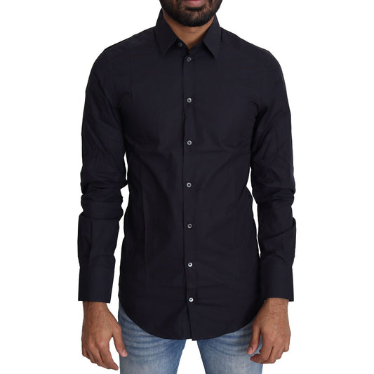 Dolce & Gabbana Navy Blue Slim Fit Gold Series Dress Shirt Dolce & Gabbana Black