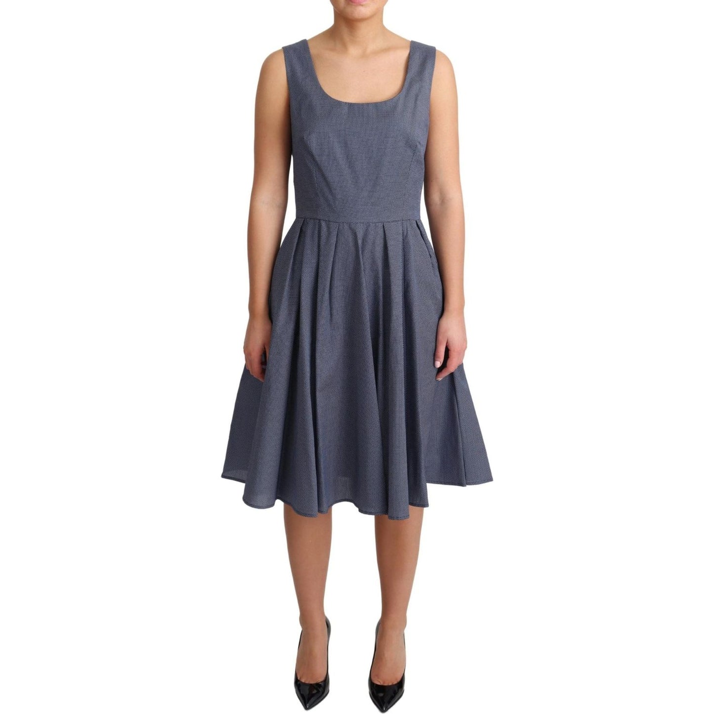 Dolce & Gabbana Blue Polka Cotton A-Line Stretch Dress