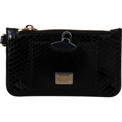 Dolce & Gabbana Black Leather Coin Purse Wristlet Mirror Agnese Wallet