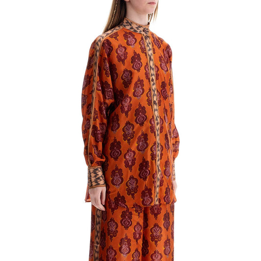 Zimmermann orange silk shirt ikat long sleeve loose fit Topwear Zimmermann Saddle Brown