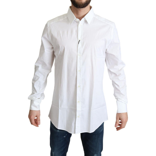 Dolce & Gabbana Elegant White Cotton Stretch Dress Shirt Dolce & Gabbana Light Gray