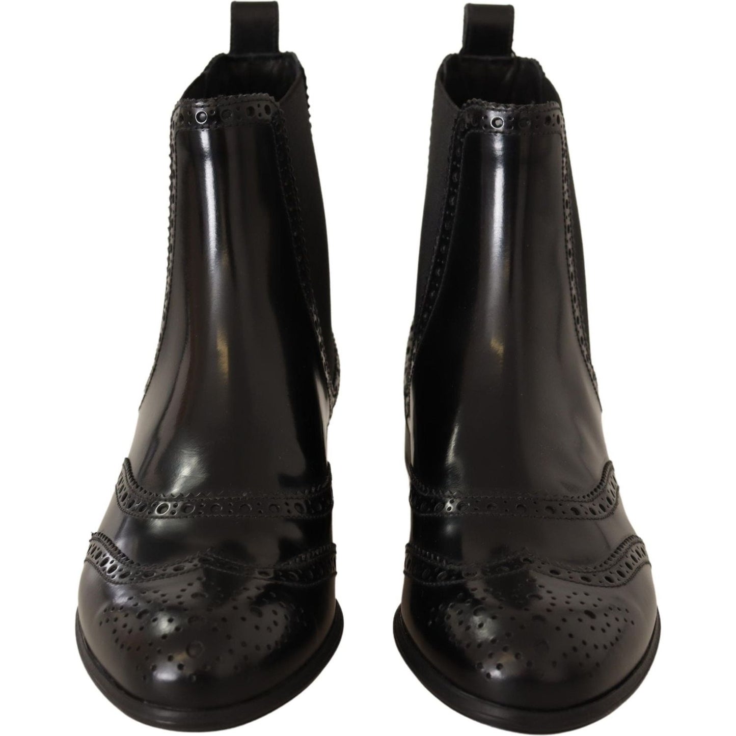 Dolce & Gabbana Black Leather Ankle High Flat Boots Shoes