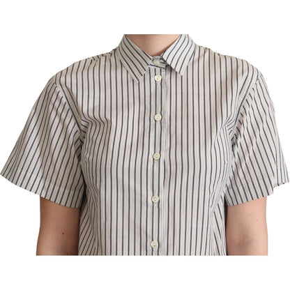 Dolce & Gabbana White Black Striped Collared Shirt Blouse Top