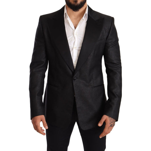 Dolce & Gabbana Elegant Black Metallic Slim Fit Blazer Jacket Blazer Jacket Dolce & Gabbana Black