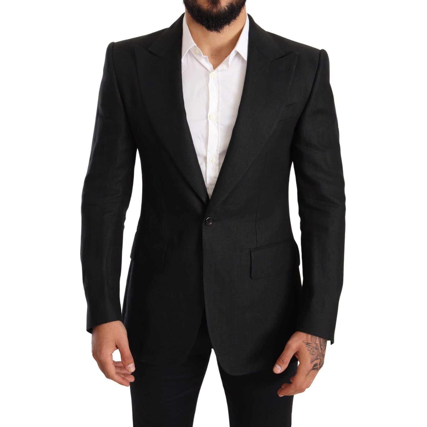 Dolce & Gabbana Black Linen Slim Fit Coat Jacket Blazer