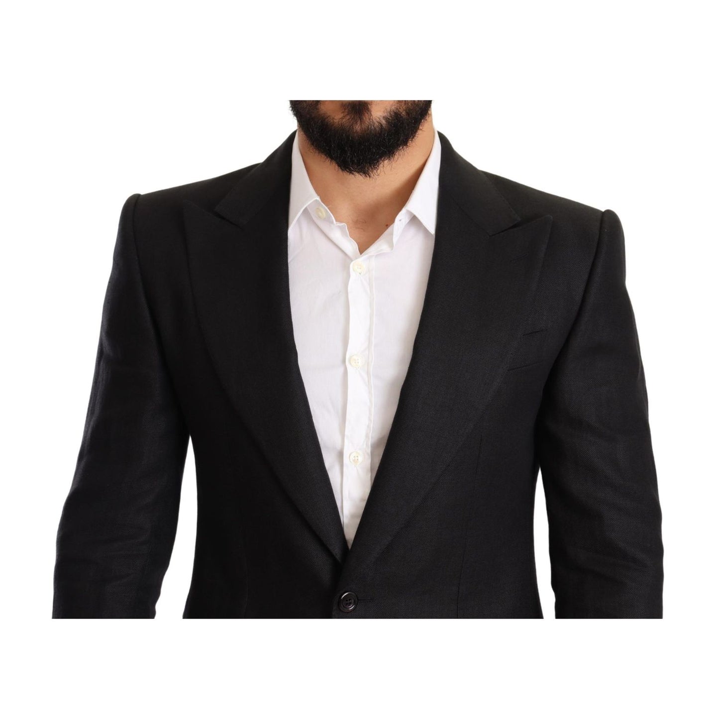 Dolce & Gabbana Black Linen Slim Fit Coat Jacket Blazer