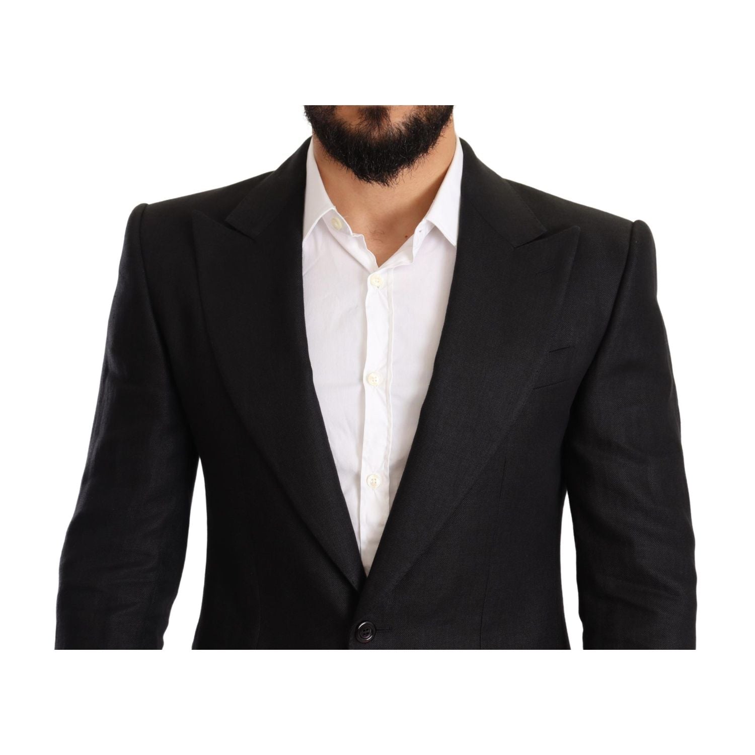 Dolce & Gabbana Black Linen Slim Fit Coat Jacket Blazer