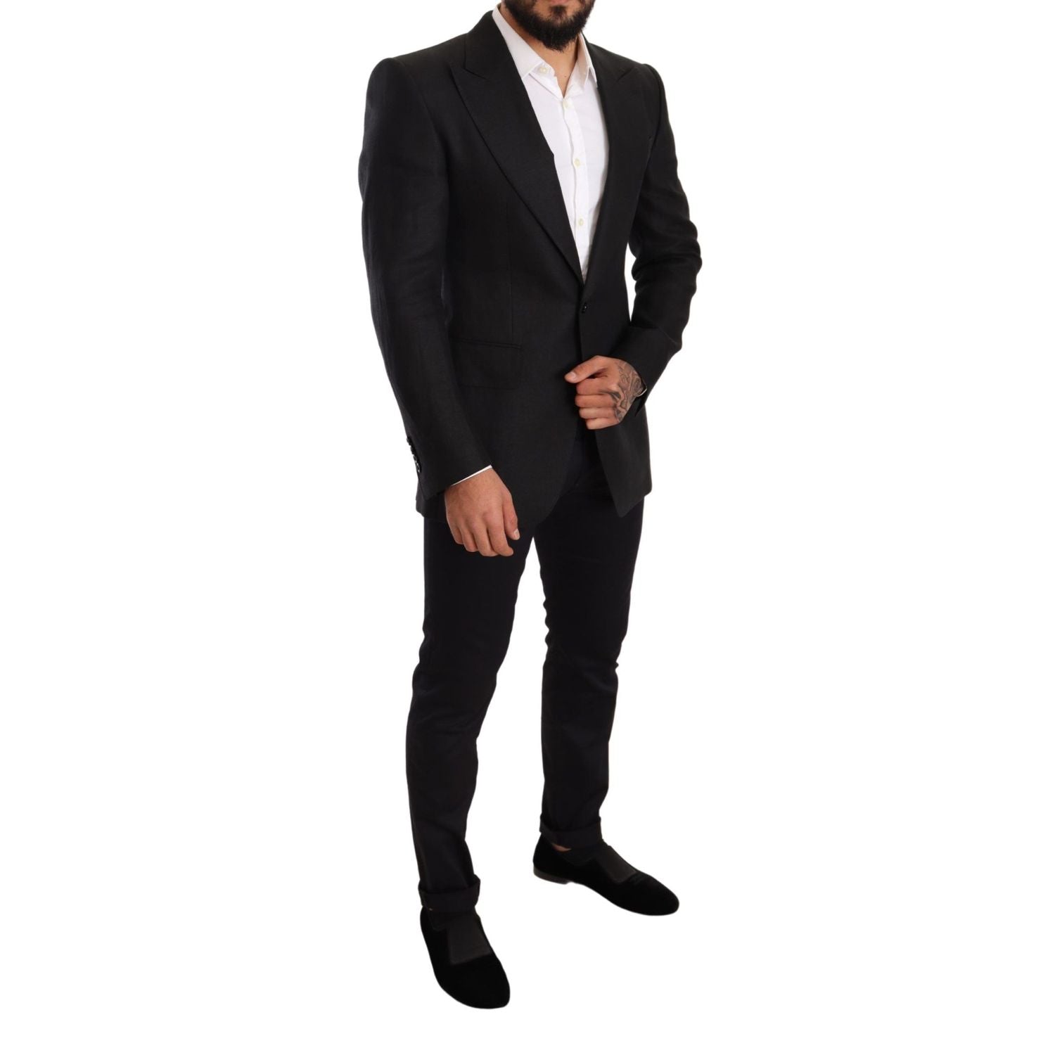 Dolce & Gabbana Black Linen Slim Fit Coat Jacket Blazer