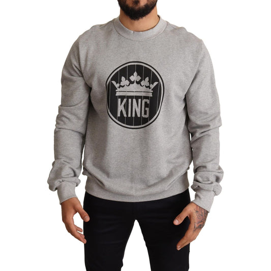 Dolce & Gabbana Regal Crown Cotton Sweater - Sophisticated Gray MAN SWEATERS Dolce & Gabbana Rosy Brown