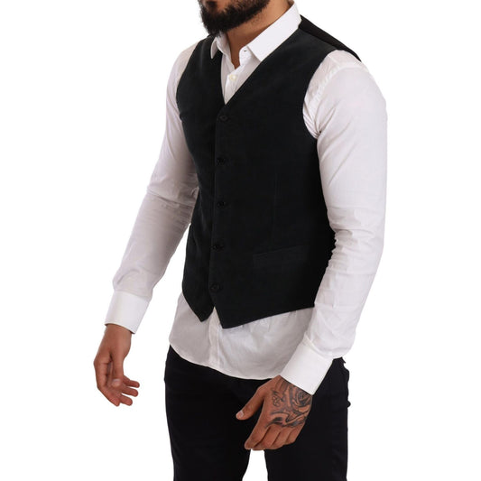 Dolce & Gabbana Elegant Black Cotton Formal Dress Vest Vest Jacket Dolce & Gabbana Gray