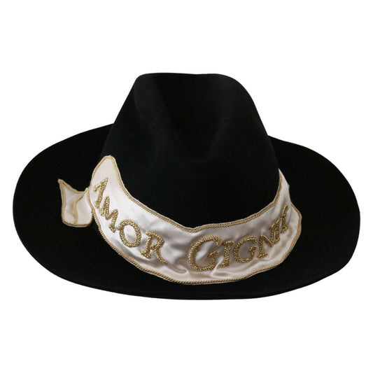 Dolce & Gabbana Elegant Black Lapin Wide Brim Panama Hat WOMAN HATS Dolce & Gabbana Dark Gray