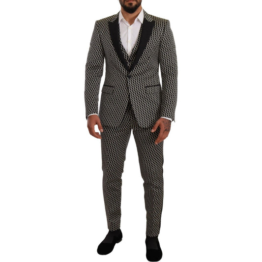 Dolce & Gabbana Elegant Martini Black Check Three-Piece Suit Dolce & Gabbana Dark Slate Gray