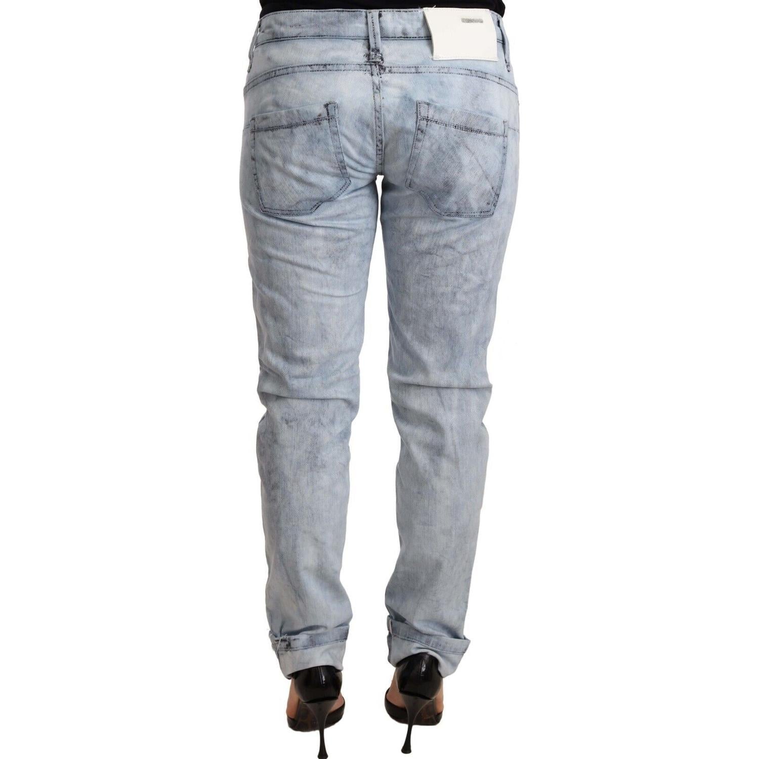 Acht Light Blue Washed Cotton Folded Hem Denim Trouser