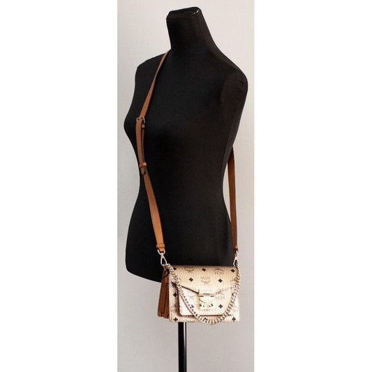 MCM Signature Berlin Gold Diamond Logo Leather Mini Flap Lock Crossbody Handbag Crossbody Bag MCM Black