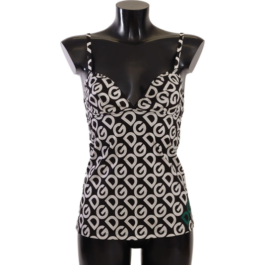 Dolce & Gabbana Chic Logo Print Camisole Tank Top WOMAN SWIMWEAR Dolce & Gabbana Dark Slate Gray