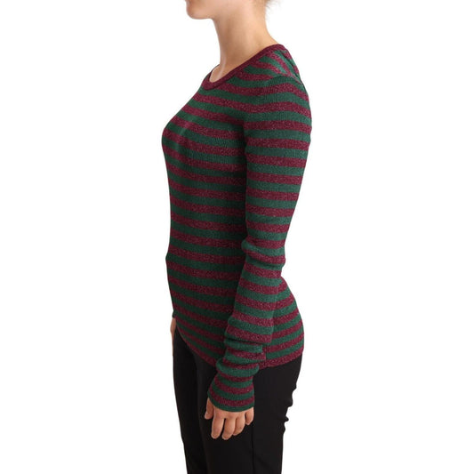 Dolce & Gabbana Elegant Maroon and Green Striped Crewneck Sweater WOMAN SWEATERS Dolce & Gabbana Dark Slate Gray