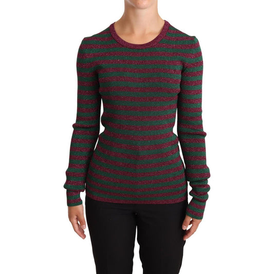 Dolce & Gabbana Elegant Maroon and Green Striped Crewneck Sweater WOMAN SWEATERS Dolce & Gabbana Dark Slate Gray