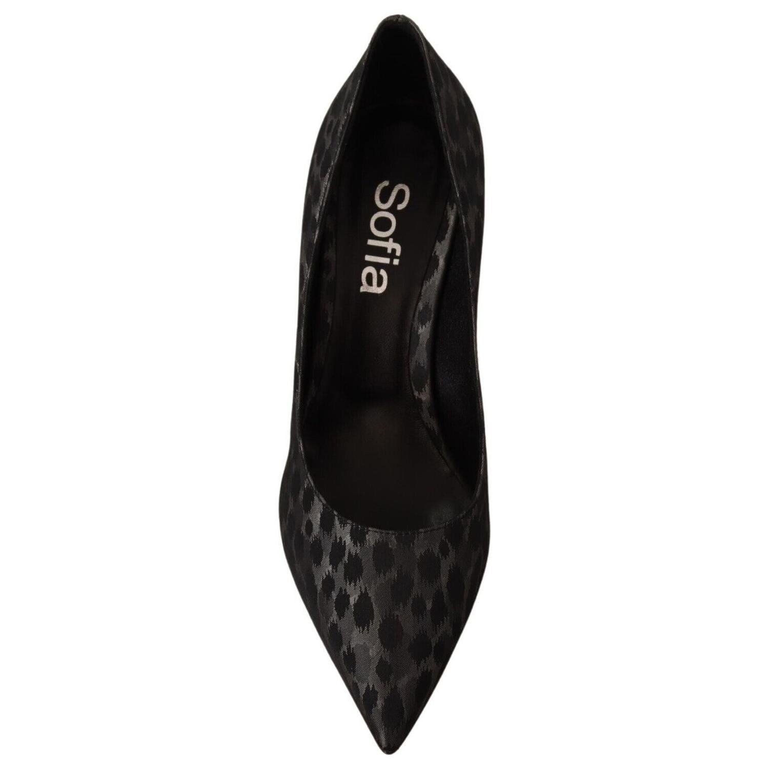 Sofia Black Leopard Leather Stiletto High Heels Pumps Shoes