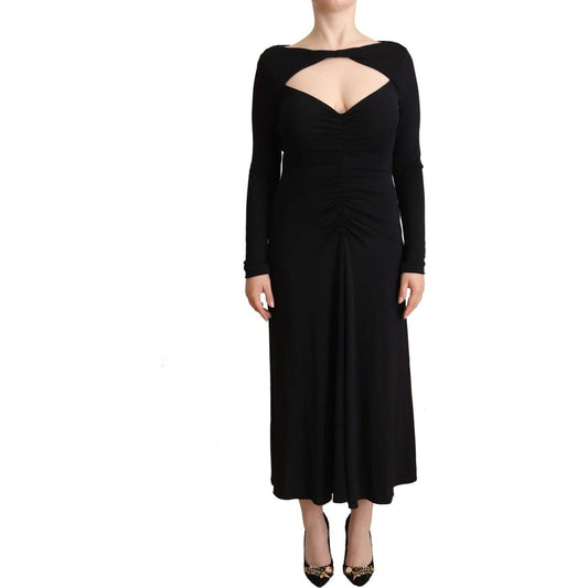 PINKO Elegant Black Nylon Stretch Maxi Dress WOMAN DRESSES PINKO Tan