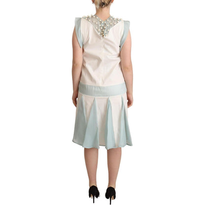 Sergei Grinko Multicolor Faux Pearl Sleeveless Shift Midi Dress