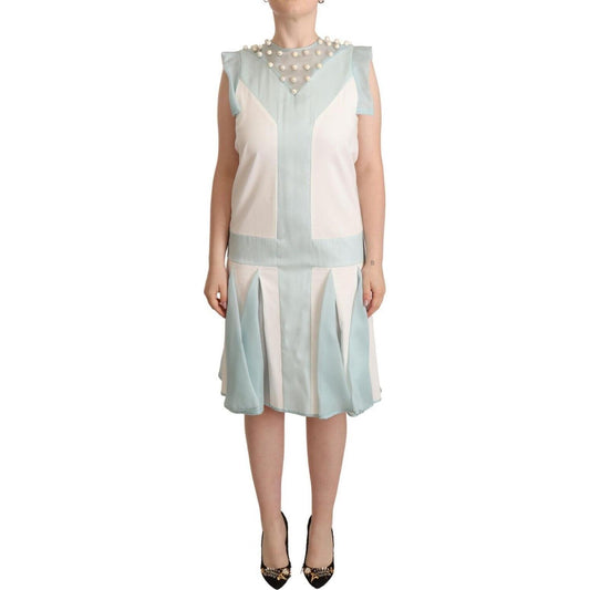 Sergei Grinko Embroidered Pearl Shift Dress Distinction WOMAN DRESSES Sergei Grinko Light Gray