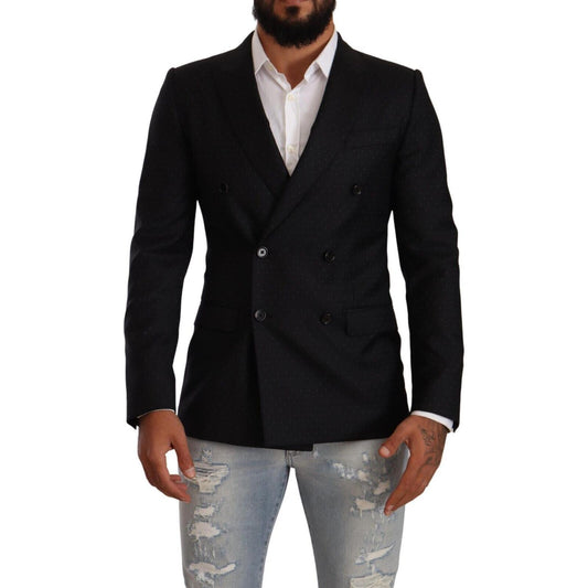 Dolce & Gabbana Elegant Black Dotted Formal Blazer Dolce & Gabbana Dark Gray