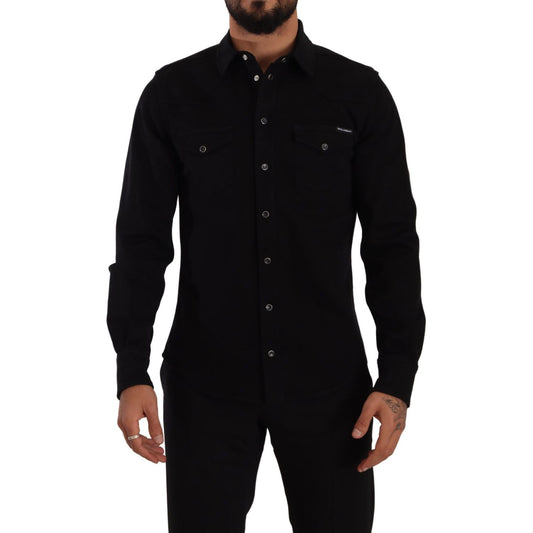 Dolce & Gabbana Slim Fit Casual Black Designer Shirt Dolce & Gabbana Black