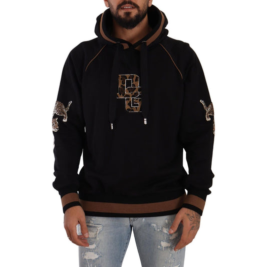 Dolce & Gabbana Chic Leopard Motive Hooded Sweater Dolce & Gabbana Black