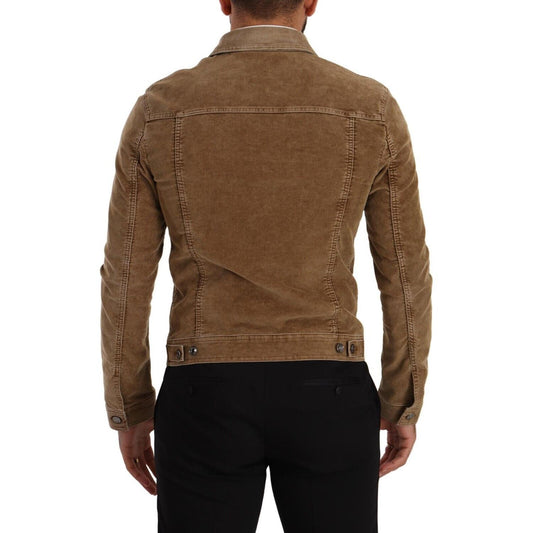 Dolce & Gabbana Elegant Corduroy Logo Jacket Dolce & Gabbana Dark Olive Green