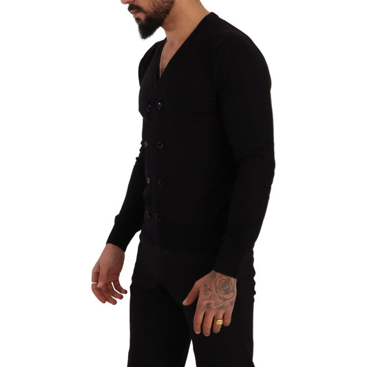 Dolce & Gabbana Elegant V-Neck Black Cashmere Cardigan Dolce & Gabbana Black