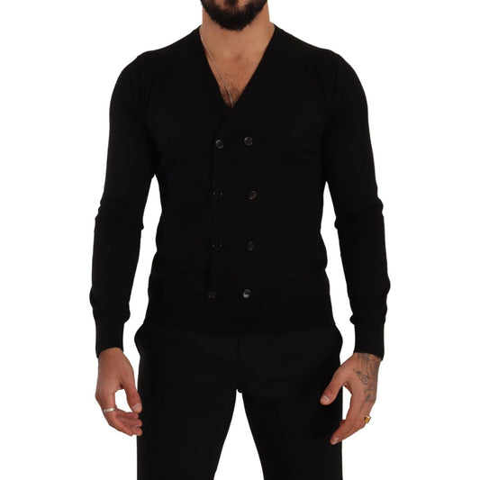 Dolce & Gabbana Elegant V-Neck Black Cashmere Cardigan Dolce & Gabbana Black